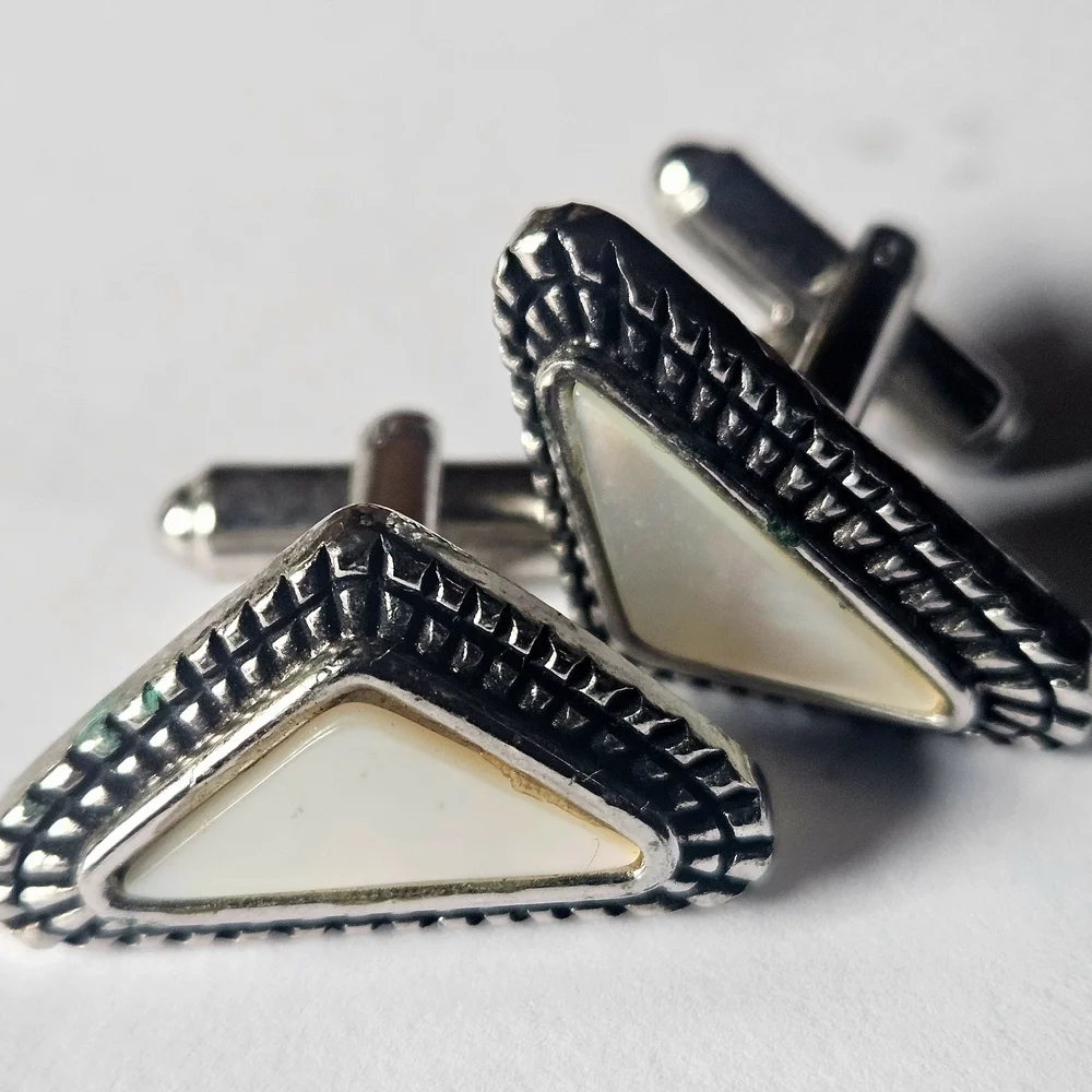 Silver and Cream Triangle Cufflinks